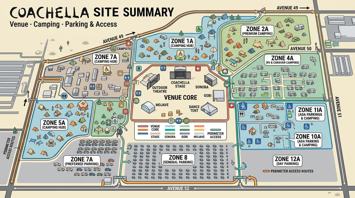 TRUST CODE SYSTEM - Actual Proposed Event Site Map: Coachella Venue, Camping, Parking & Access Layout